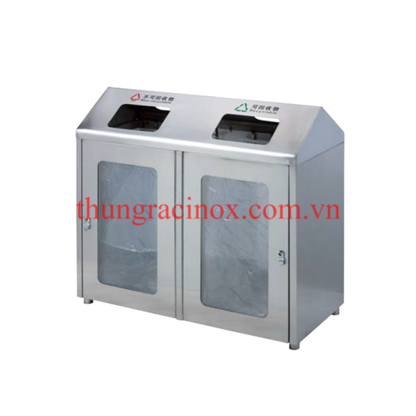 thùng rác inox 2 ngăn phân loại rác A88