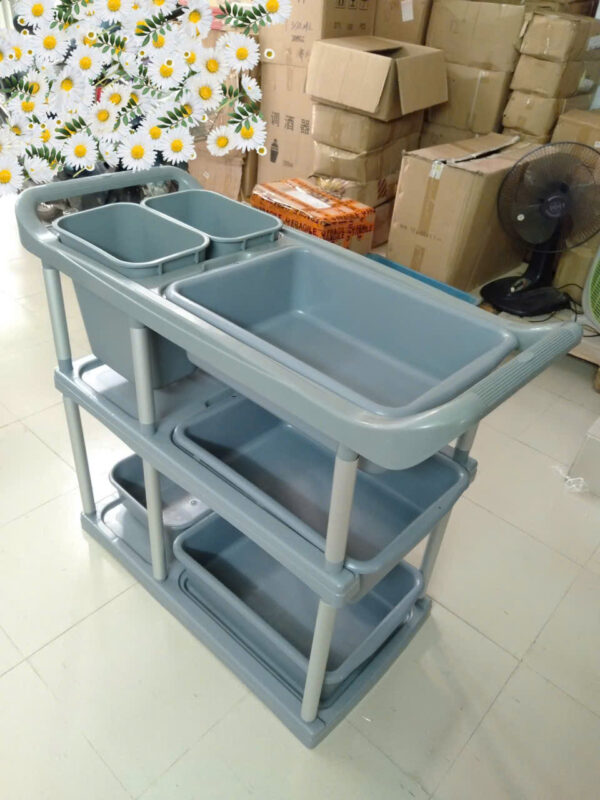 xe đẩy 3 tầng thu gom thức ăn bát đũa bẩn cho nhà hàng, khách sạn